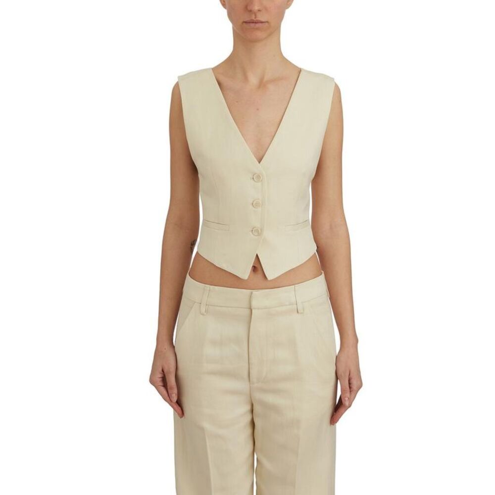 DONDUP Women's Sleeveless V-Neck Vest Women Beige Vests